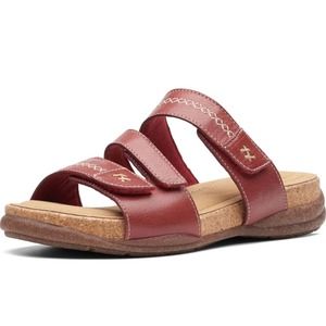 Classic Comfort: Clarks Women's Roseville Bay Flat Sandal in Red Leather